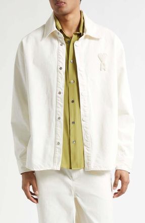 Ami Ami de Coeur Knit Appliqu&eacute; Overshirt in Blanc Creme at Nordstrom, Size X-Large