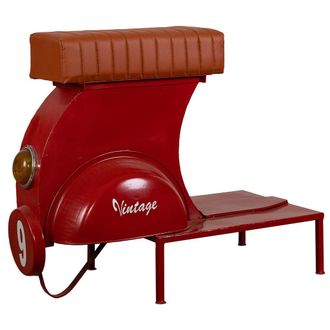 Wanderlust Deco Wanderlust Deco - Taburete De Metal Y Piel Rojo 95x50x75