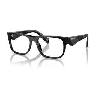 Prada Glasses, male, Black, 55 MM, Geometric acetate eyeglasses with faceted temples