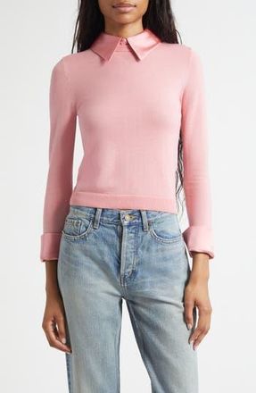Alice & Olivia Porla Collared Mixed Media Silk Sweater in Rose Tea at Nordstrom Rack, Size X-Large
