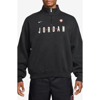 Nike Jordan Flight Oversize Fleece Quarter Zip Pullover in Black/Sail at Nordstrom, Size Medium
