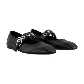 Aeyde Womens Uma Eyelet Ballerina Black Calfskin