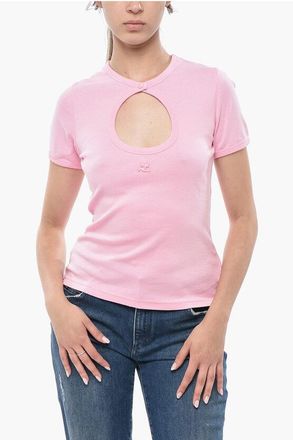 Courr&egrave;ges Cotton Crewneck T-Shirt With Cut-Out size L