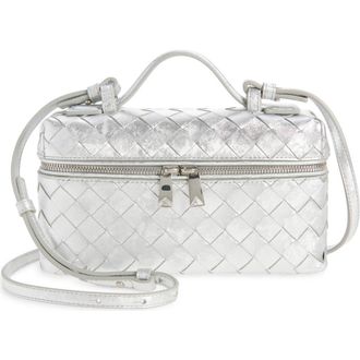Bottega Veneta Bang Bang Intrecciato Metallic Leather Crossbody Vanity Case in 8101 Silver /Silver at Nordstrom