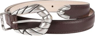 Iro Textured Dark Brown Leather Slim Belt with Twisted Rope Buckle