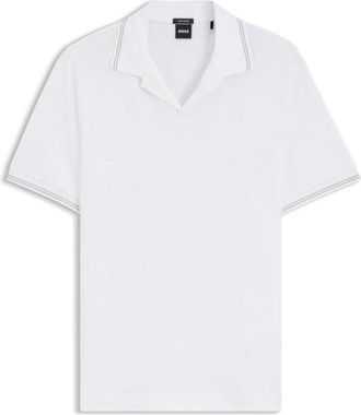 BOSS Johnny-collar polo shirt in cotton and linen