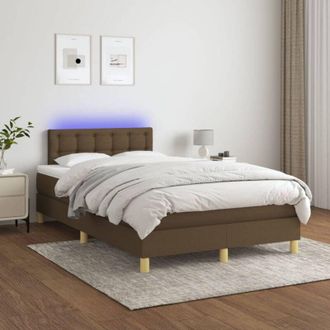 vidaXL Vidaxl - Cama Box Spring Con Colch&oacute;n Y Led Tela Marr&oacute;n Oscuro 120x200 Cm