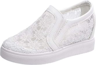 Generic Wedge Shoes for Women Minimalist Solid Color Platform Shoes Hollow Out mesh Loafers Shoe Invisible Height Casual Shoe Breathable Slip on Walking Sneak