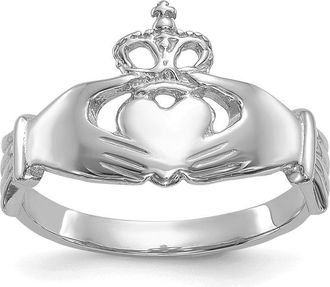 Diamond2Deal 14k White Gold Polished Claddagh Ring