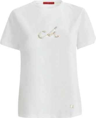 Carolina Herrera Initials Embellished T-shirt - Dames - T-shirts - Wit - M - Katoen - Tops
