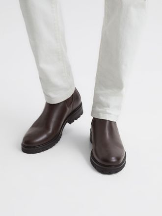 Reiss Chiltern Leather Chelsea Boots - Brown Plain, Size: 10 EU 44