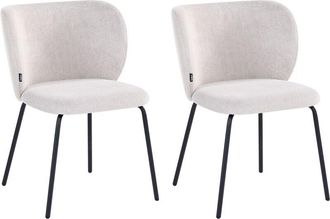 Beliani Set of 2 Dining Accent Chairs Off-White Upholstery without Armrests Metal Base Retro Design CALERA