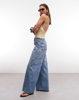Asos Jeans boyfriend ampi a fiori-Blu