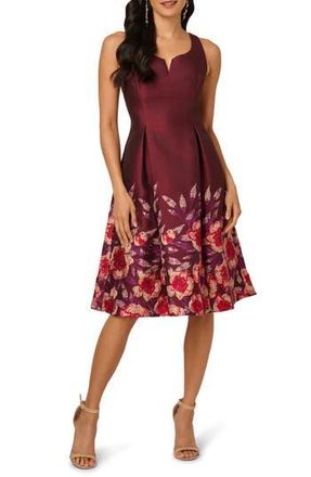 Adrianna Papell Pleated Jacquard Cocktail Dress in Plum Multi at Nordstrom Rack, Size 8