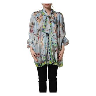 Dolce & Gabbana Blouses, female, Multicolor, Size: M -Bow Floral Chiffon Blouse