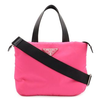 Prada Black Pink Tessuto Nylon Leather Handbag Shoulder Bag Tote Bag (Pre-Owned)