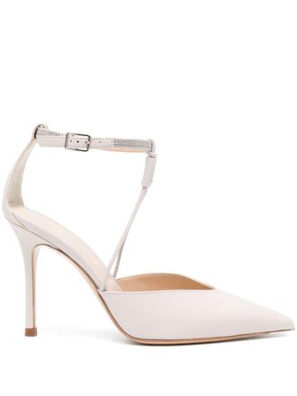 PESERICO 10mm rhinestone-embellished leather pumps - women - Calf Leather/Calf Leather/Calf Leather - 38 - Grey