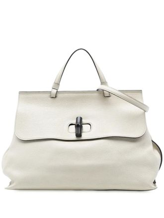 Gucci 2016-2025 Large Leather Bamboo Daily satchel - women - Calf Leather - One Size - White