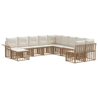 vidaXL Conjunto De Sof&aacute;s De Exterior 11 Pcs Natural Y Crema Poli&eacute;ster Vidaxl