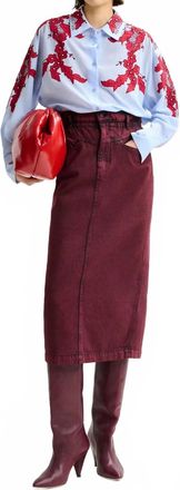 Essentiel Inclusive Overdye Denim Skirt In Margot Mauve