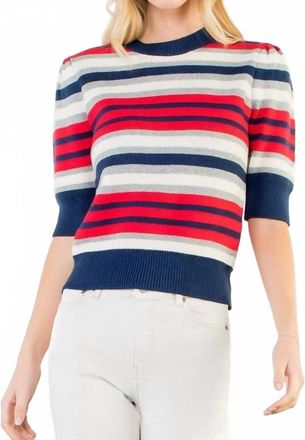 THML Clothing Lane Short Sleeve Stripe Sweater In Blue Multi