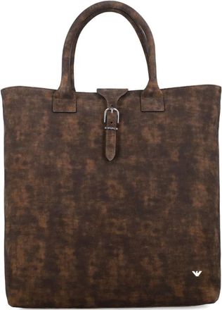 Emporio Armani New York dappled leather tote bag - men - Calf Leather - One Size - Brown