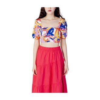 Only Only, Overhemden, Dames, Veelkleurig, M, Gele Abstracte Print Crop Top