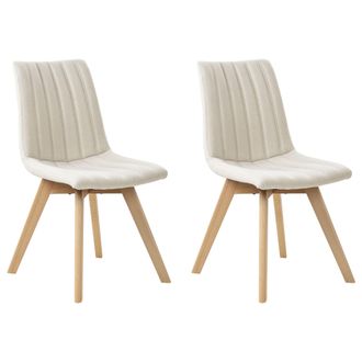 Beliani Beliani - Conjunto De 2 Sillas De Comedor Tela De Poli&eacute;ster Patas De Madera Maciza Clara Acolchado Respaldo Curvo Blanco Crema Calgary