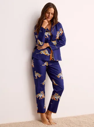 Cyberjammies Womens Tigers navy blue poplin pyjama pant