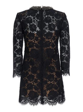 Self Portrait Lace Sleeves Mini Dress - Black