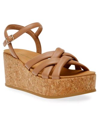 Anne Klein Womens Anne Klein Vinette VINE01F9 Sandals Brown Wedge Heel Strappy HAWK1269