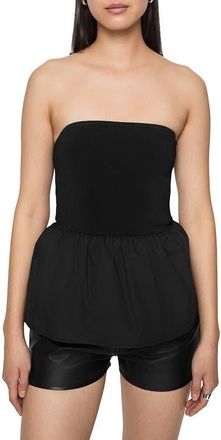 Rebecca Minkoff Ruthie Mixed Media Strapless Peplum Top in True Black at Nordstrom, Size X-Large