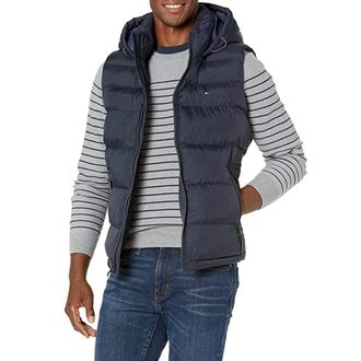 Tommy Hilfiger Mens Quilted Puffer Vest, Midnight Hoody, S