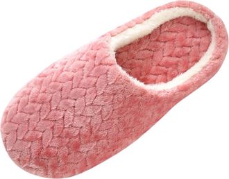 Generic Womens Fuzzy Slip-on Slippers Soft Comfy Memory Foam Indoor House Shoes Ladies Slippers Size 7.5 UKRed