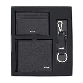 HUGO BOSS Set de regalo de tres piezas en piel con logotipos grabados - Accessories - Hombre - Negro - ONE SIZE