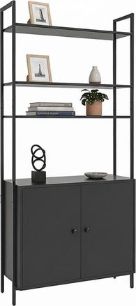 Relaxdays Relaxdays bookshelf, HxWxD: 159.5 x 60 x 24 cm, 6 shelves, unit with storage cabinet, MDF & metal, floor shelf, black