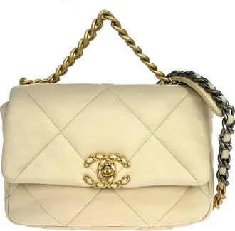 Chanel 19 Flap Quilted Leather Beige Leather Handbag (Pre-Owned)