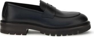 Ferragamo Black Calf Leather Bos Taurus Slip-On Mens Loafers