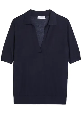 Gabriela Hearst Frank Cashmere and Silk-blend Polo top - Navy - S (UK8-10 / S)