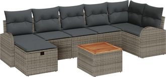 vidaXL Garden Sofa Set with Cushion 8 pcs Grey Poly rattan Vidaxl