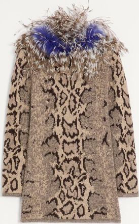 Valentino Abito In Cashmere Motivo Animalier Con Piume Donna ANIMALIER XS