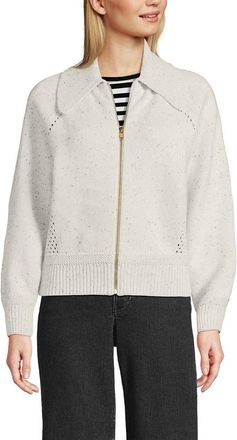 Lands End Drifter Large Collar Zip Front Cardigan Sweater in Pale Gray Heather Donegal at Nordstrom, Size X-Large P