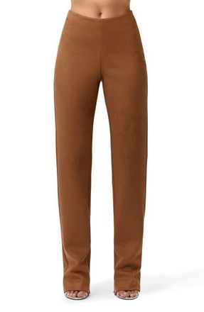 Naked Wardrobe Faux Suede Straight Leg Pants in Mocha at Nordstrom, Size X-Small