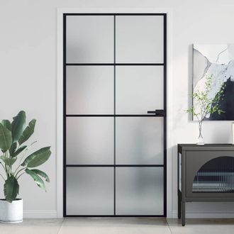 vidaXL Puerta Interior Delgada Negra Vidrio Y Aluminio 102,5x201,5 Cm Vidaxl