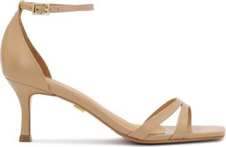 Kazar Beige Sandalen met Twee Dunne Bandjes - Dames - Sandalen met hakken - Beige - 35 EU - Leer - Schoenen