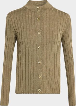PESERICO Button-Down Shimmer Rib Knit Sweater