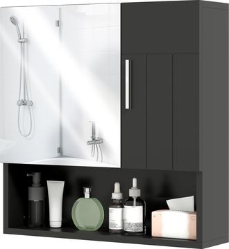 Kleankin Mobile Bagno Armadietto Specchiera A 2 Ante E Ripiano Aperto Nero - Kleankin