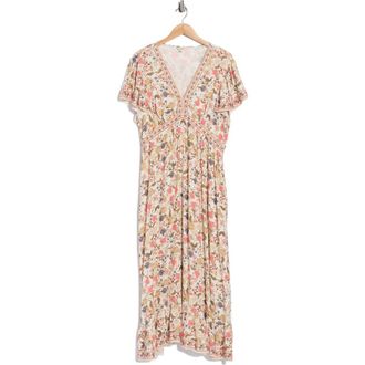 Max Studio Floral Flutter Sleeve Empire Waist Maxi Dress in Cream/Red Floral Muse at Nordstrom Rack, Size 1 X