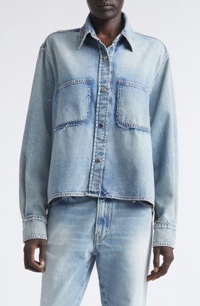 Haikure Emma Distressed Denim Shirt Jacket in Pollock at Nordstrom, Size X-Large