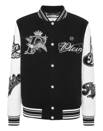 Philipp Plein Varsity Bomber With Leather Sleeves Crystal Eagle